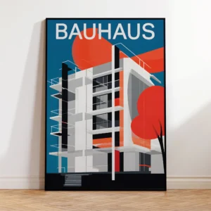 Plakat Bauhaus - retro architektura i geometria żółty