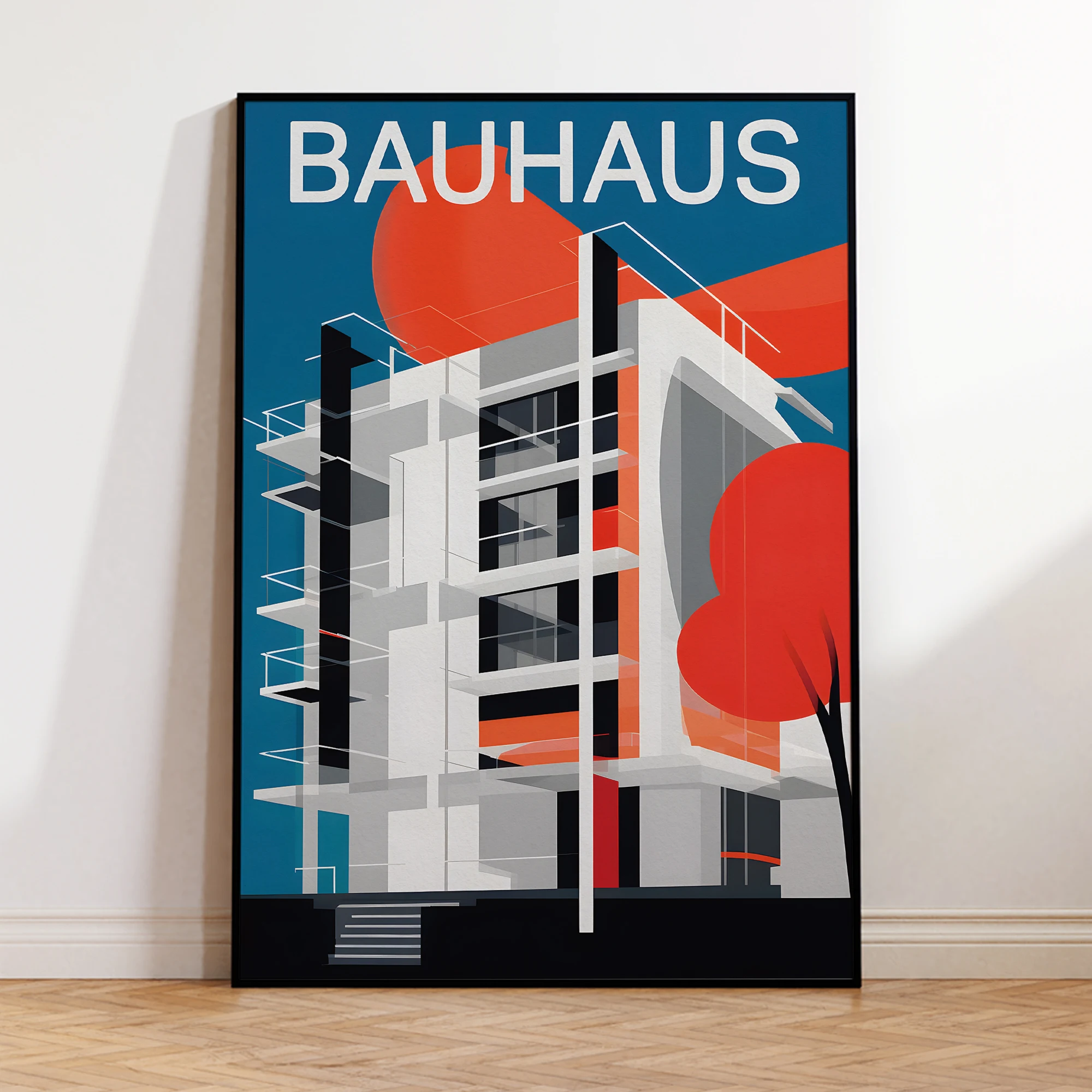 Plakat Bauhaus - retro architektura i geometria żółty