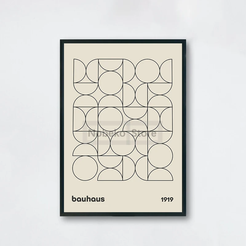 Plakat Bauhaus - geometryczna grafika mid-century Biały