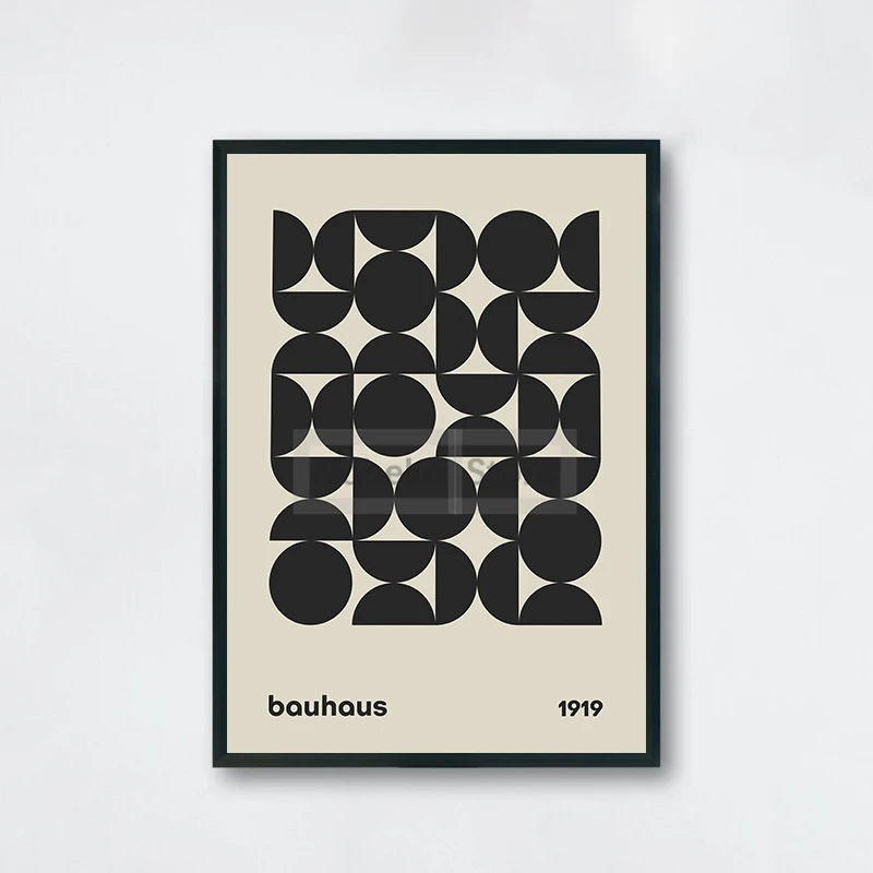 Plakat Bauhaus - geometryczna grafika mid-century śliwka