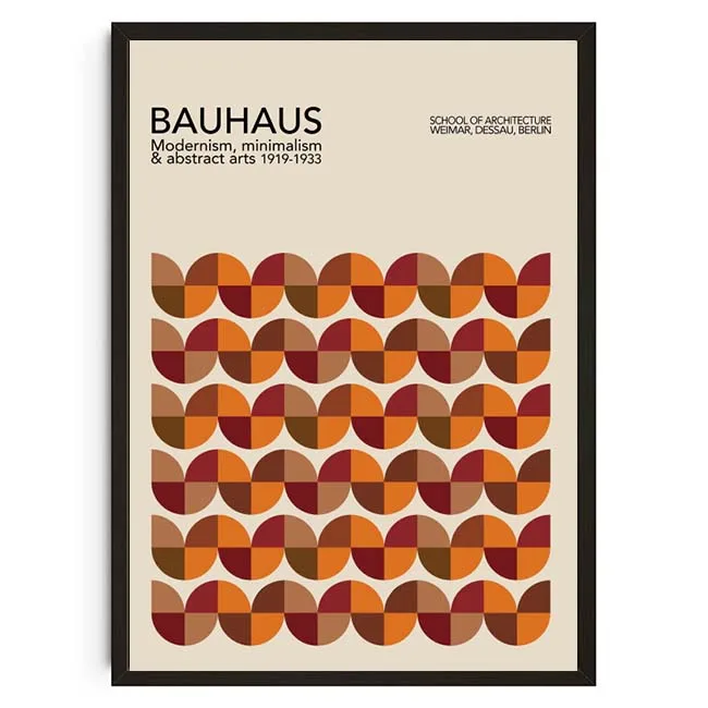 Geometryczny plakat Bauhaus w stylu retro Koralowa czerwona
