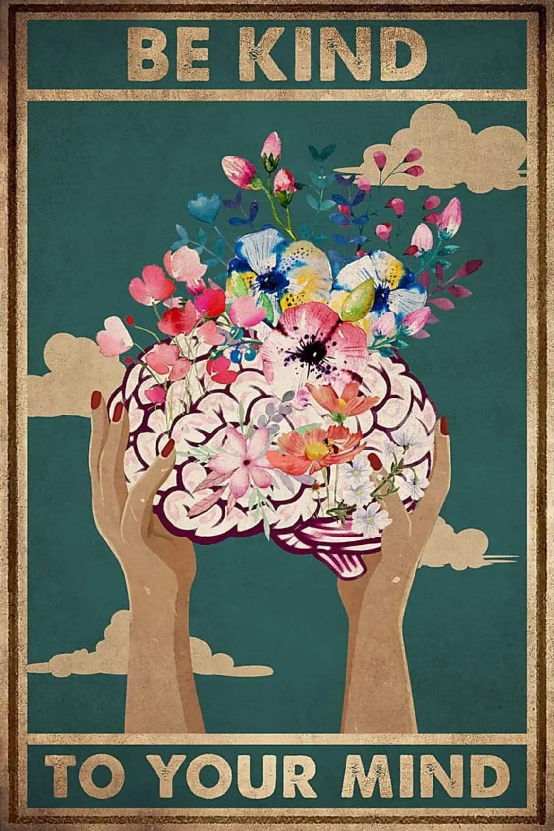 Be Kind To Your Mind - plakat z pozytywnym cytatem Czerwony