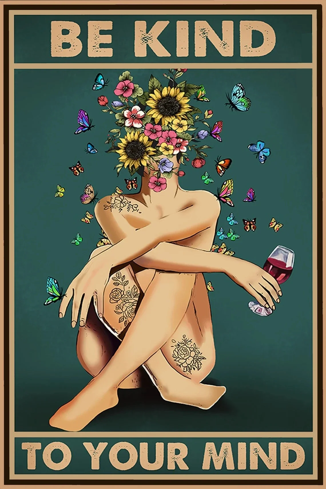 Be Kind To Your Mind - plakat z pozytywnym cytatem Jasnożółty