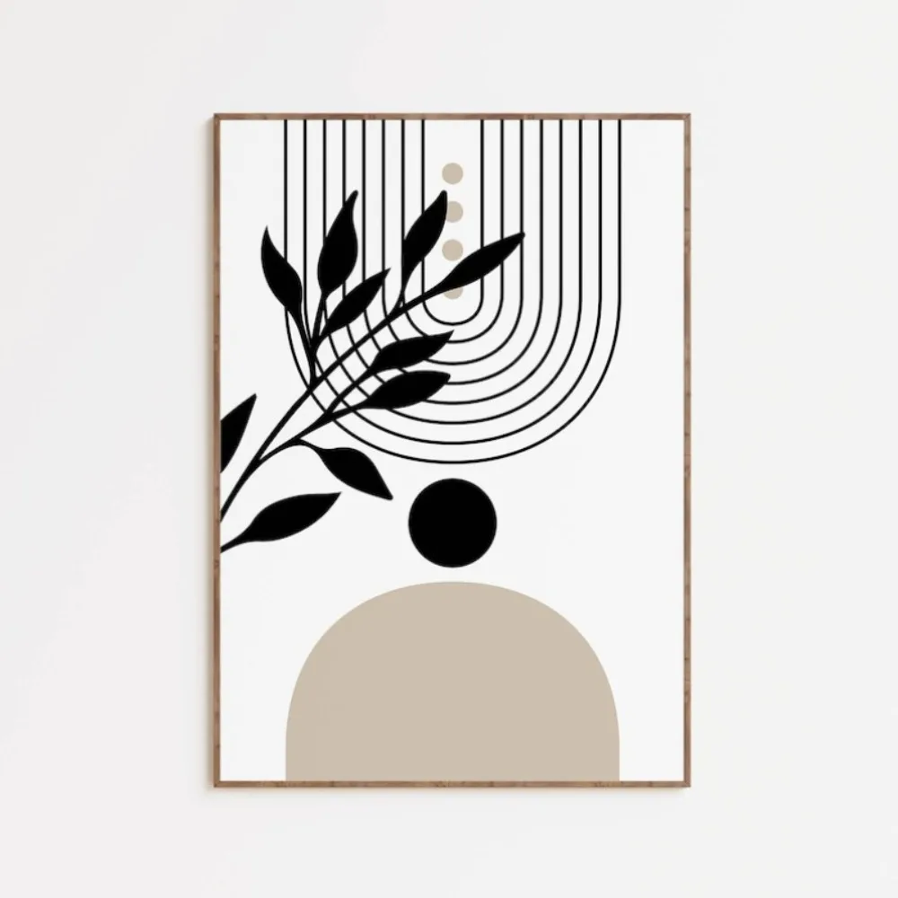 Plakat beżowo-czarne rośliny w stylu boho Biały