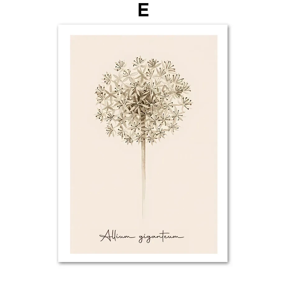 Plakat beżowy dmuchawiec minimalistyczny Fioletowy