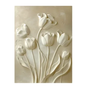 Plakat biały tulipan - nowoczesny relief kwiatowy Beżowy