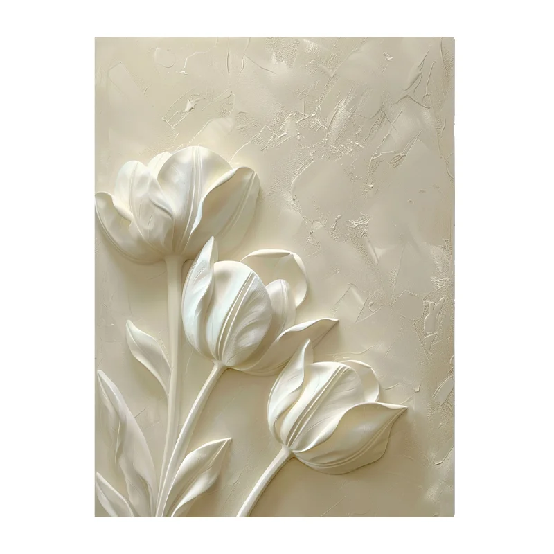 Plakat biały tulipan - nowoczesny relief kwiatowy Jasnożółty