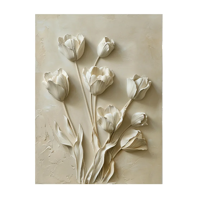 Plakat biały tulipan - nowoczesny relief kwiatowy Jasny