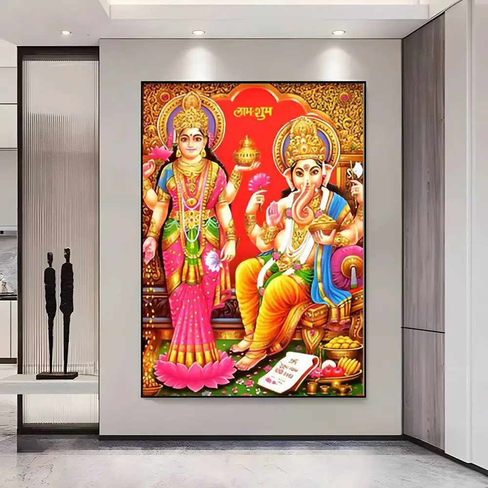 Plakat indyjska bogini Durga i Hanuman Biały