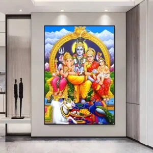 Plakat indyjska bogini Durga i Hanuman Czarny