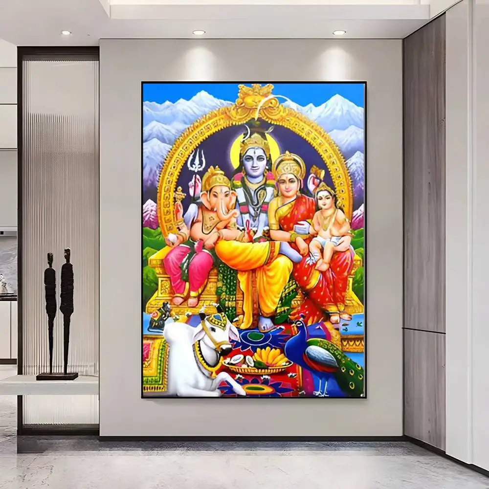 Plakat indyjska bogini Durga i Hanuman Czarny