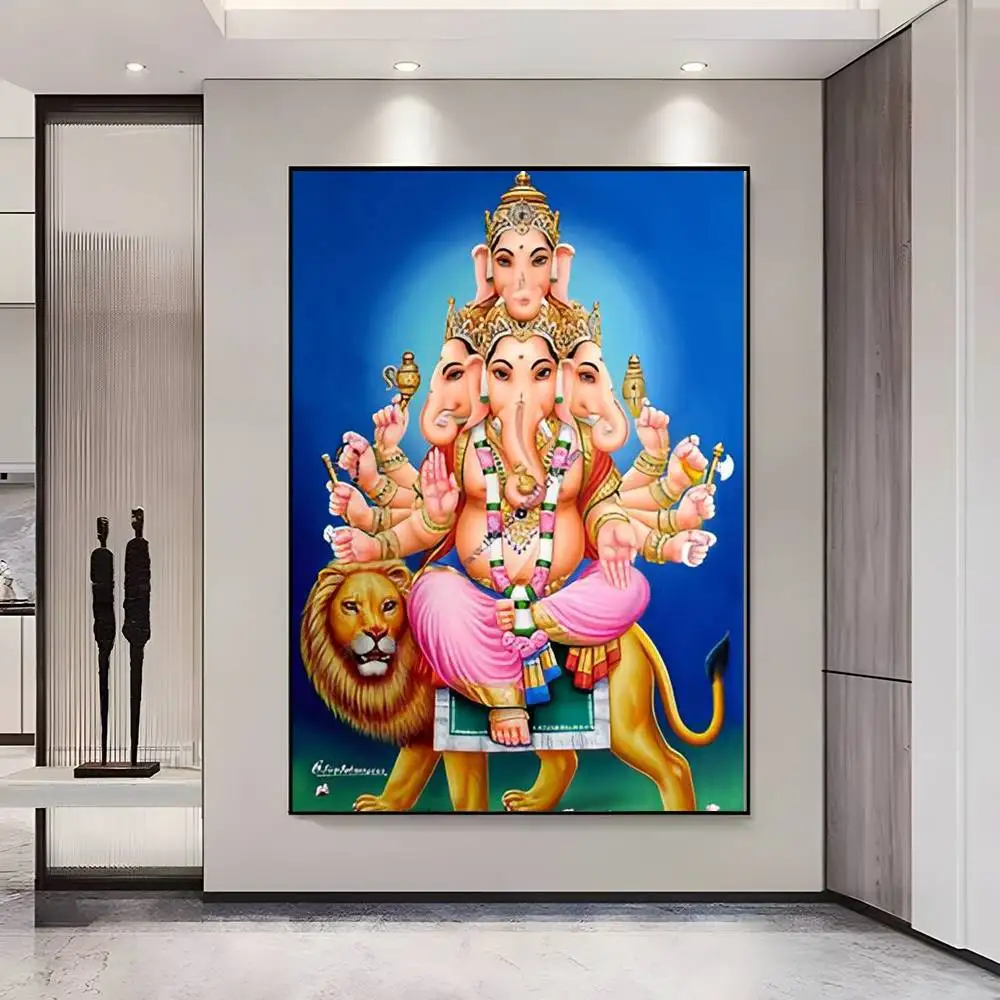 Plakat indyjska bogini Durga i Hanuman Czerwony