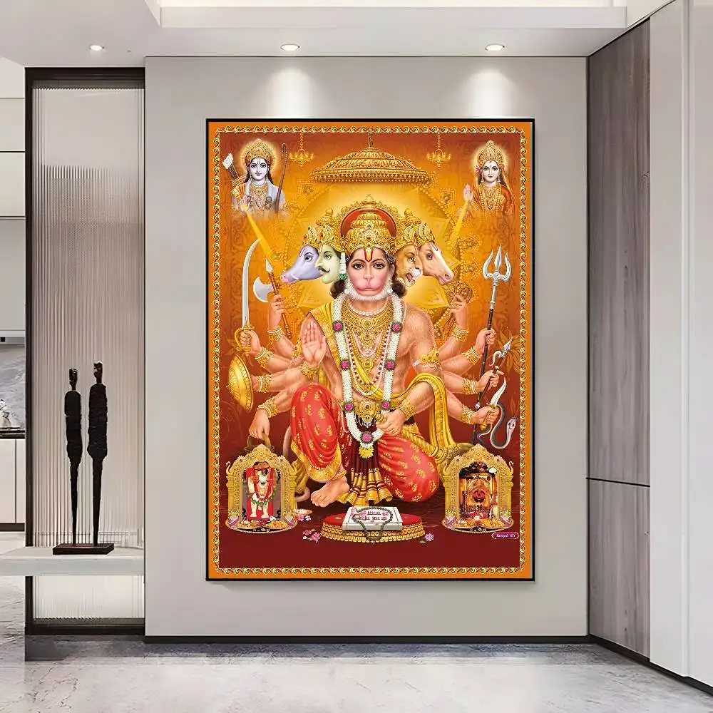 Plakat indyjska bogini Durga i Hanuman Fioletowy