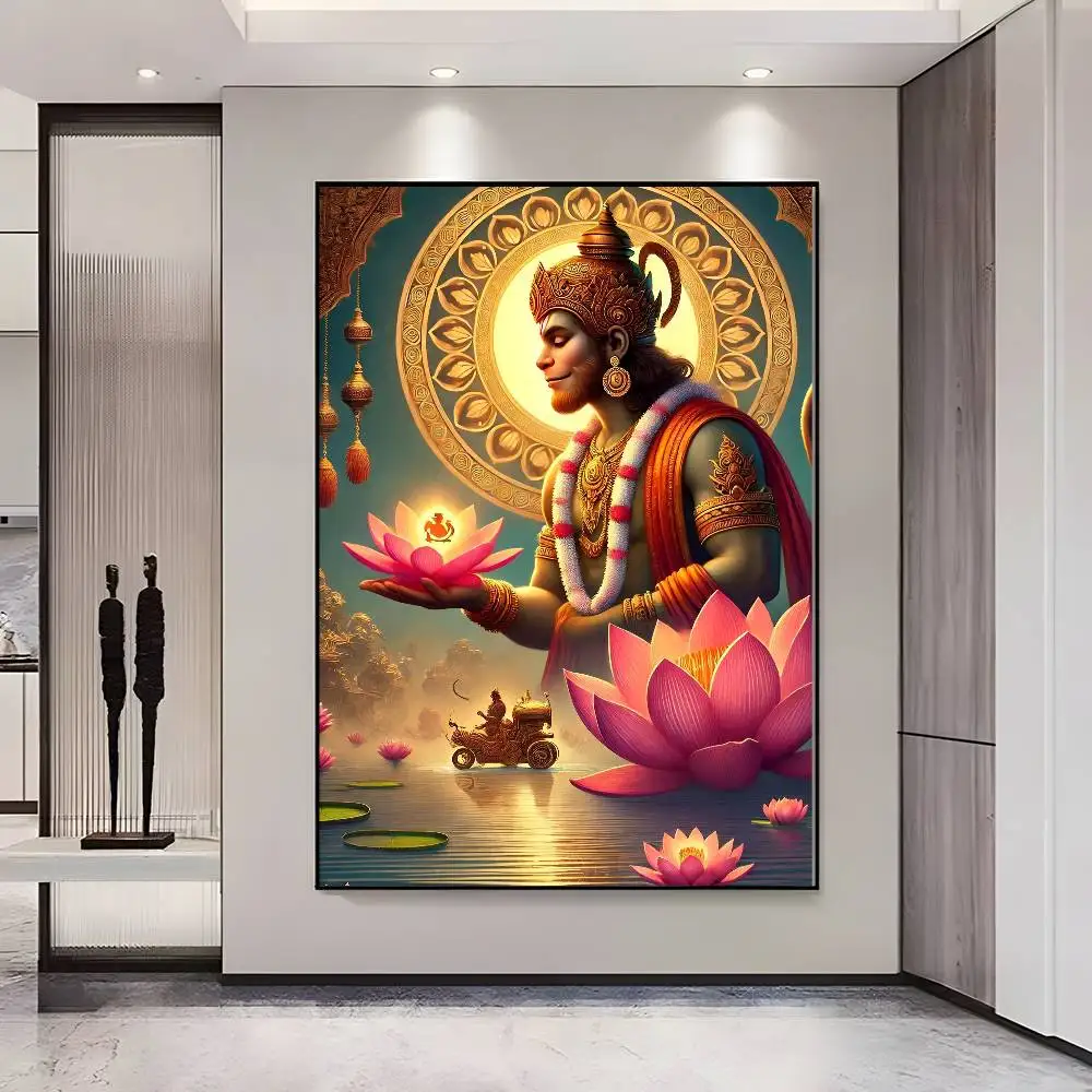 Plakat indyjska bogini Durga i Hanuman Różowy