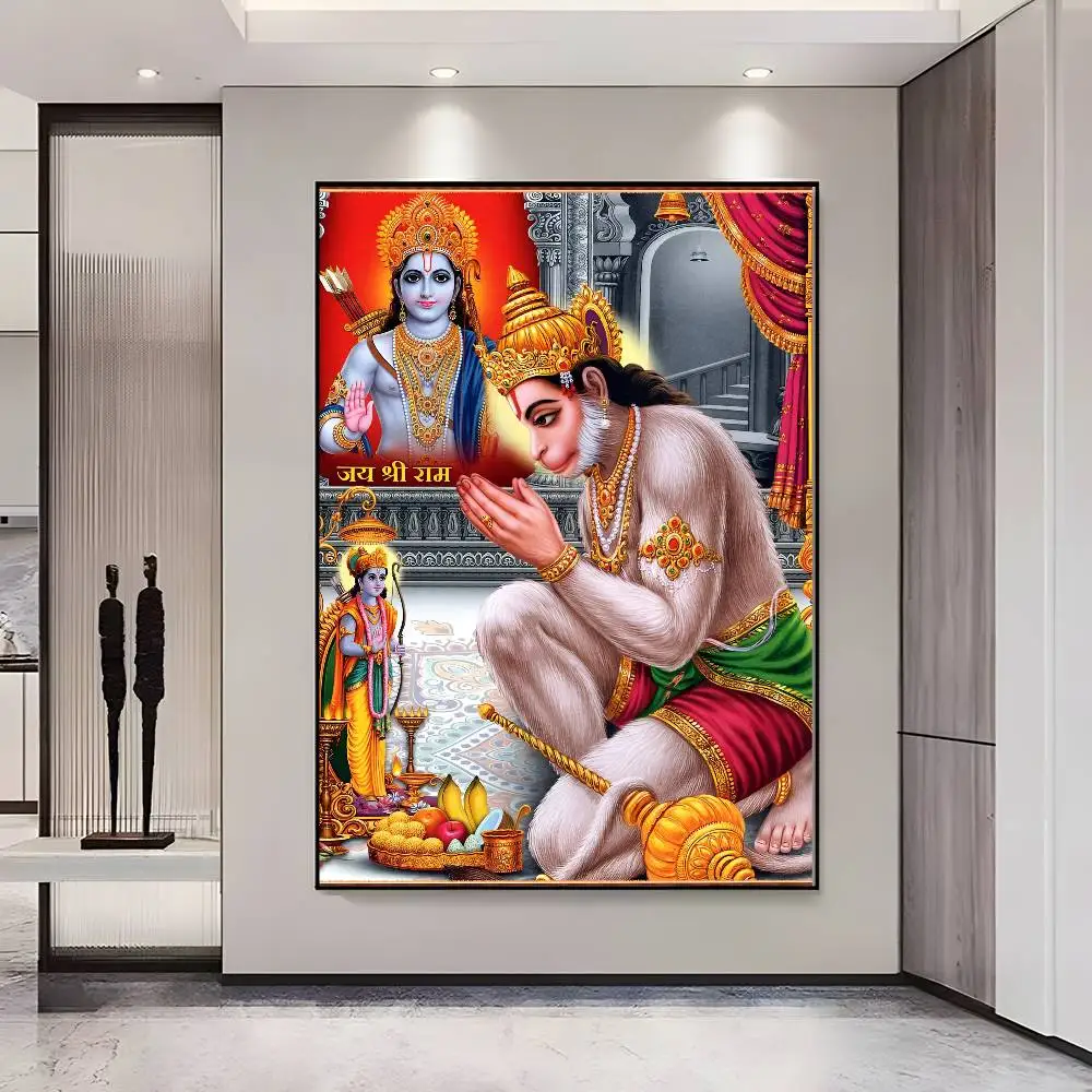 Plakat indyjska bogini Durga i Hanuman Srebrny