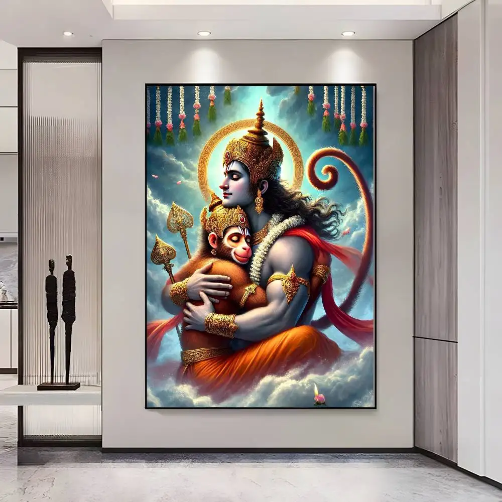 Plakat indyjska bogini Durga i Hanuman Zielony