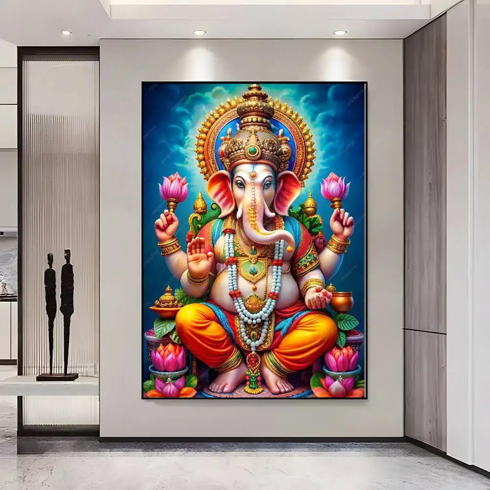 Plakat indyjska bogini Durga i Hanuman Złoto