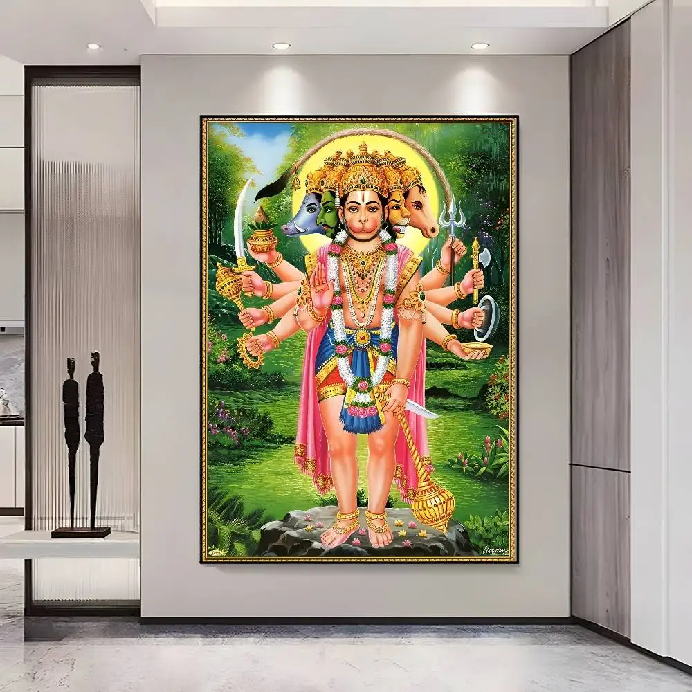 Plakat indyjska bogini Durga i Hanuman żółty