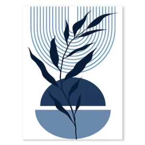 Plakat boho niebieskie słońce i liść żółty