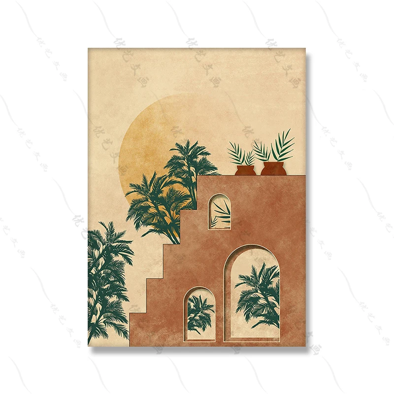 Plakat boho - pustynny zachód słońca Burgundia