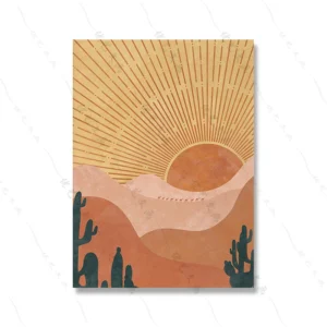Plakat boho - pustynny zachód słońca Jasnozielony