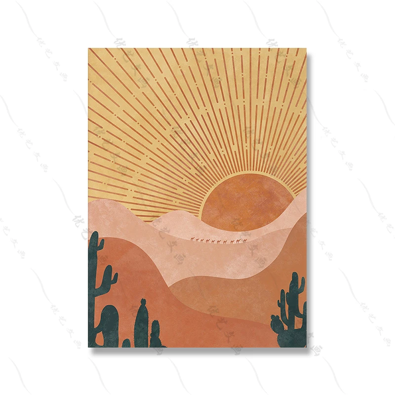 Plakat boho - pustynny zachód słońca Jasnozielony