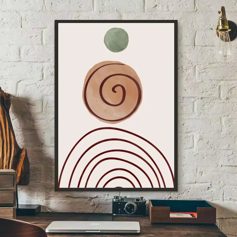 Plakat boho liście, słońce i tęcza Czerwony