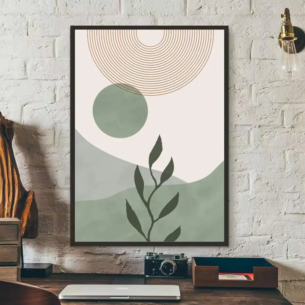 Plakat boho liście, słońce i tęcza Różowy