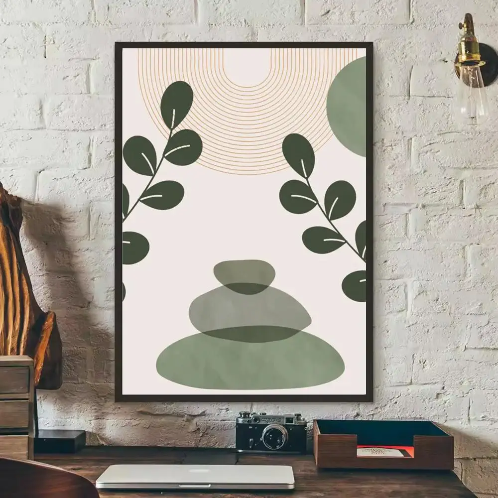 Plakat boho liście, słońce i tęcza Zielony