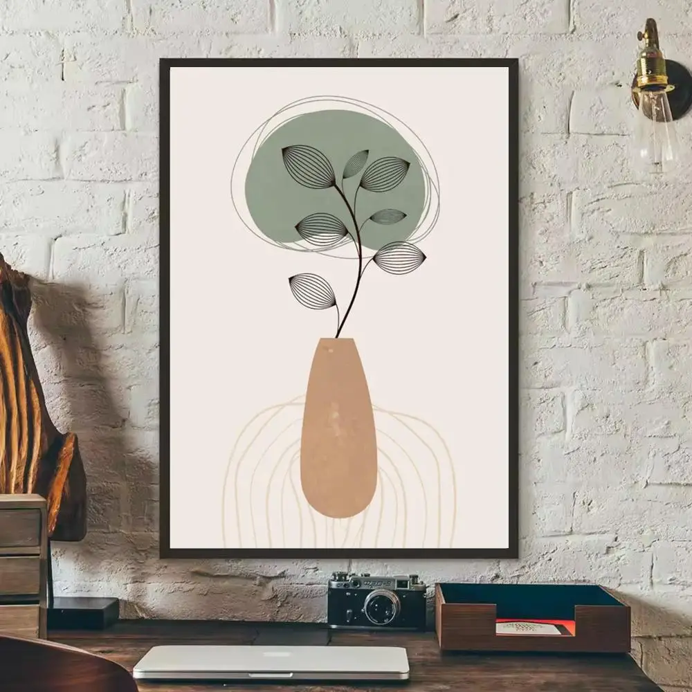 Plakat boho liście, słońce i tęcza Złoto
