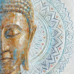 Plakat Budda z niebieską mandalą Szary