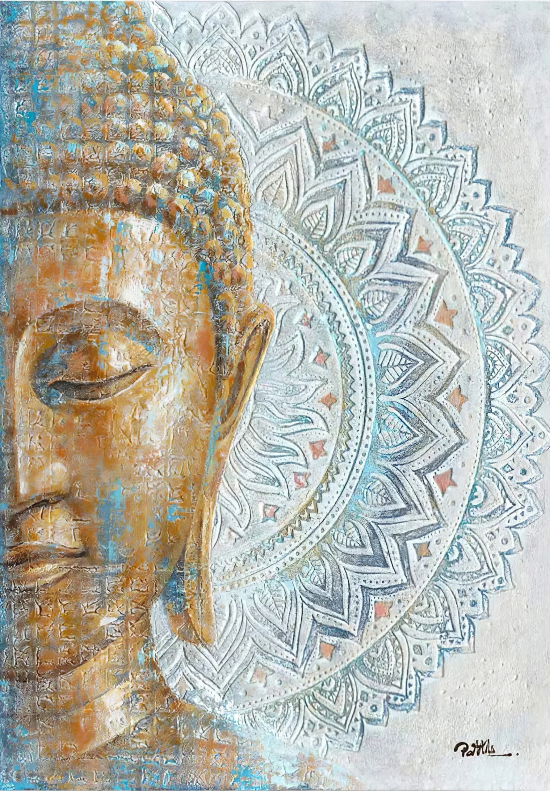 Plakat Budda z niebieską mandalą Szary