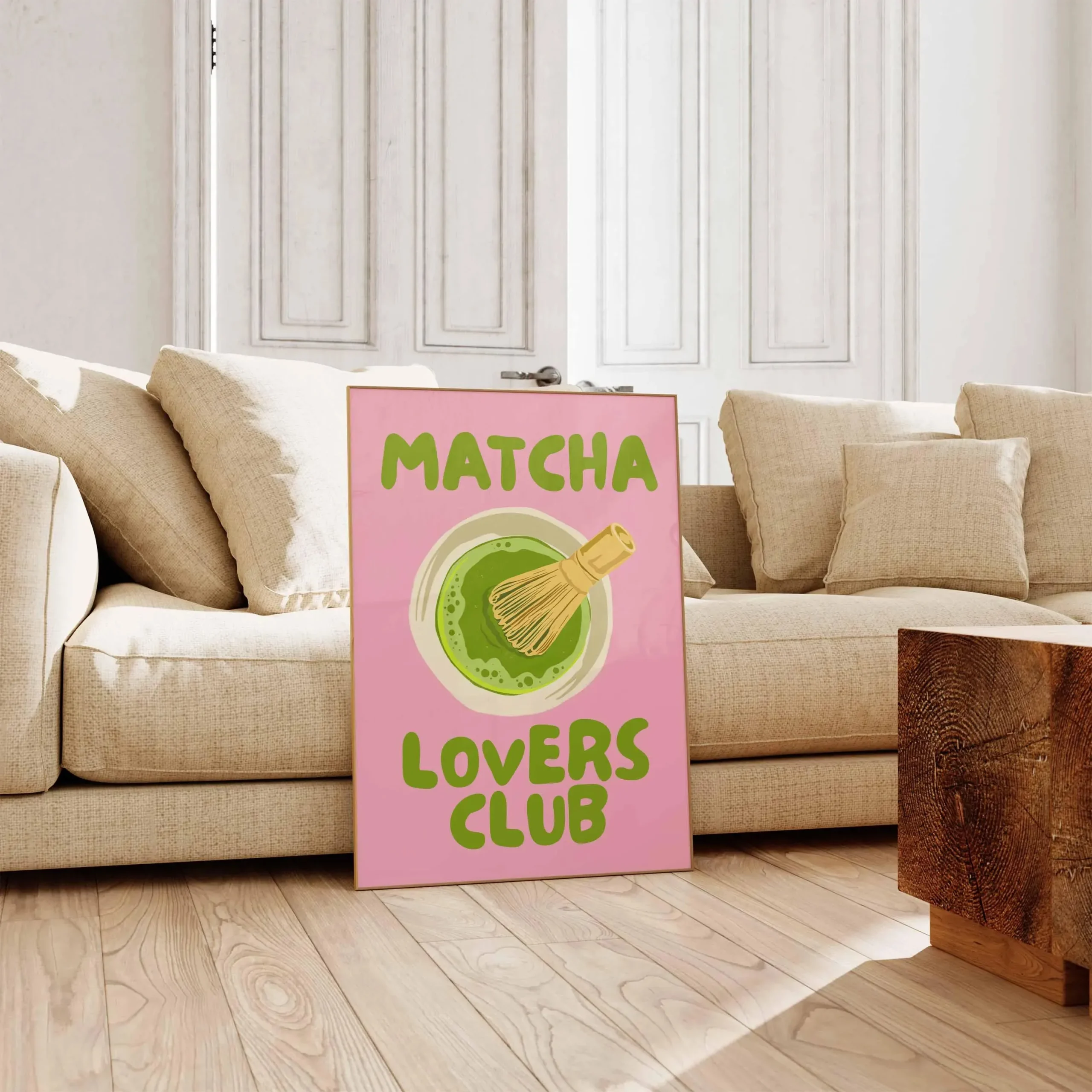 Minimalistyczny plakat Cafecito z motywem matcha Głęboki niebieski