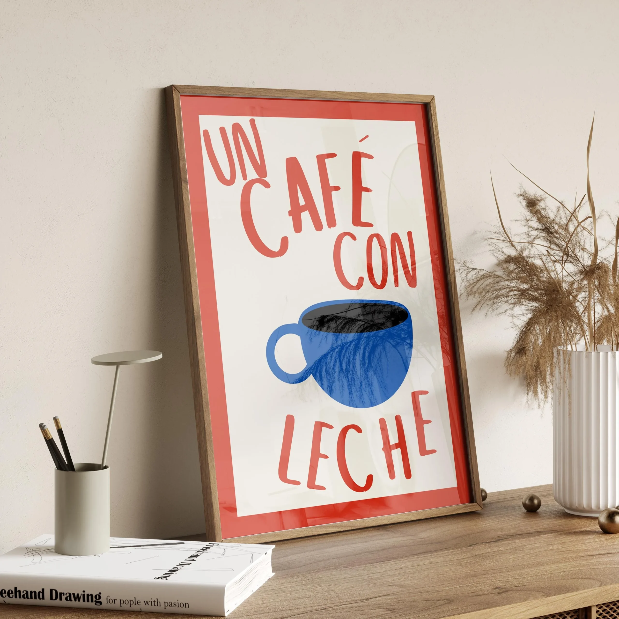Minimalistyczny plakat Cafecito z motywem matcha Kolba