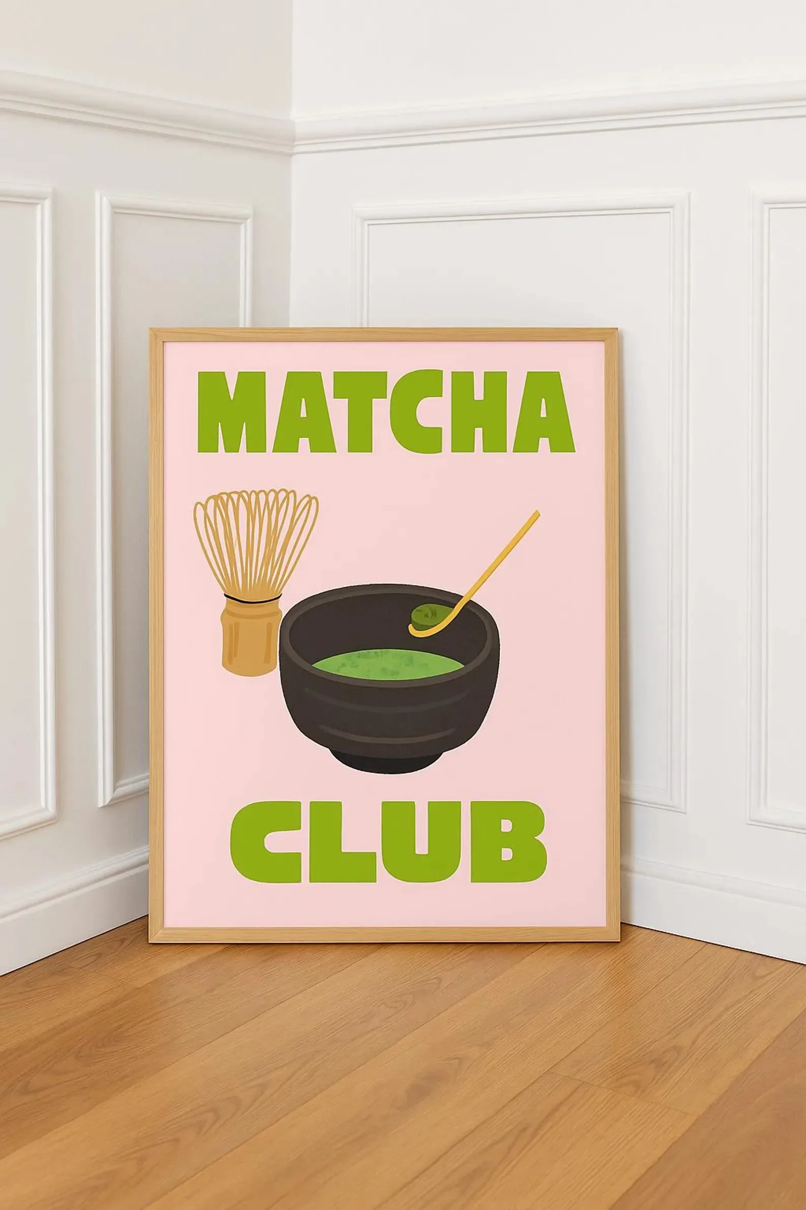Minimalistyczny plakat Cafecito z motywem matcha Zielony