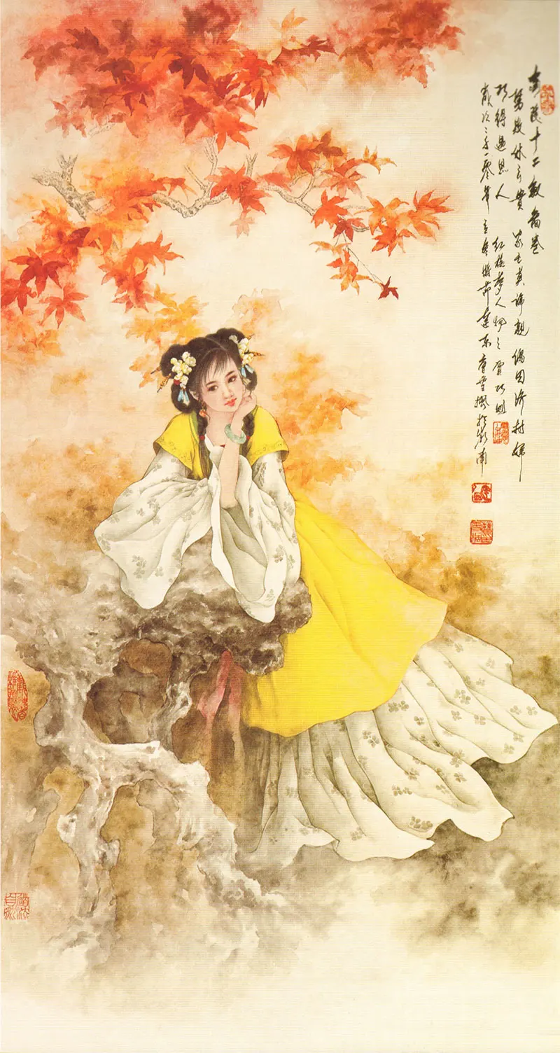 Plakat chińska piękność w stroju hanfu Fioletowy