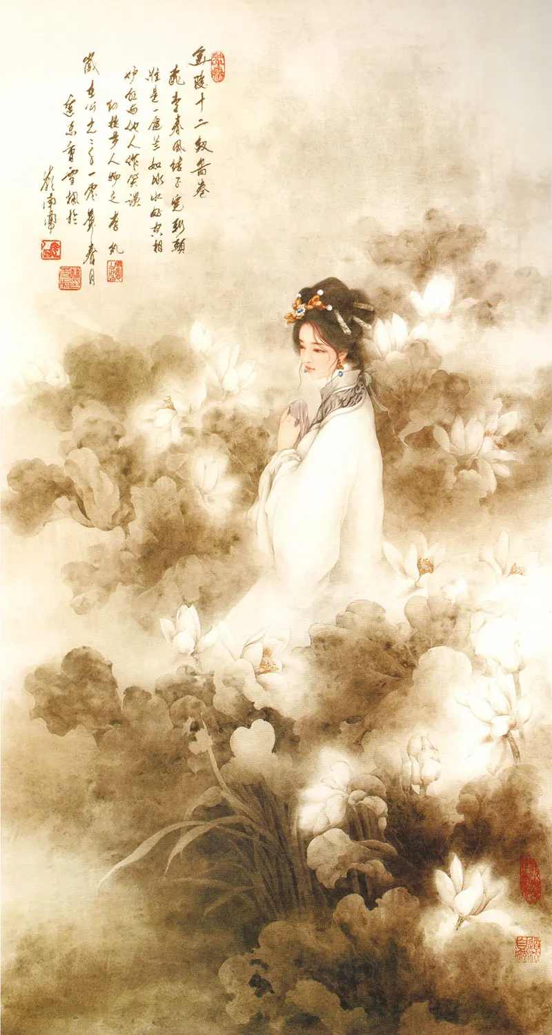 Plakat chińska piękność w stroju hanfu Granatowy