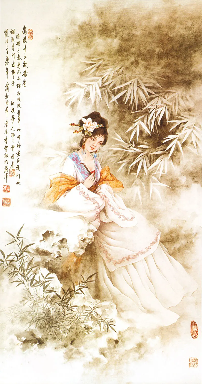 Plakat chińska piękność w stroju hanfu Jasnoszary