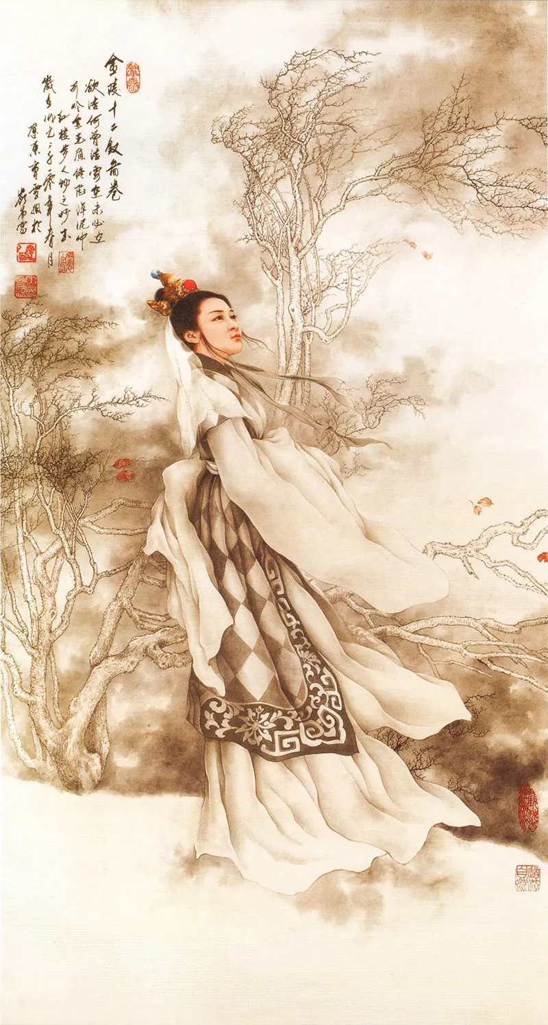 Plakat chińska piękność w stroju hanfu Niebieski