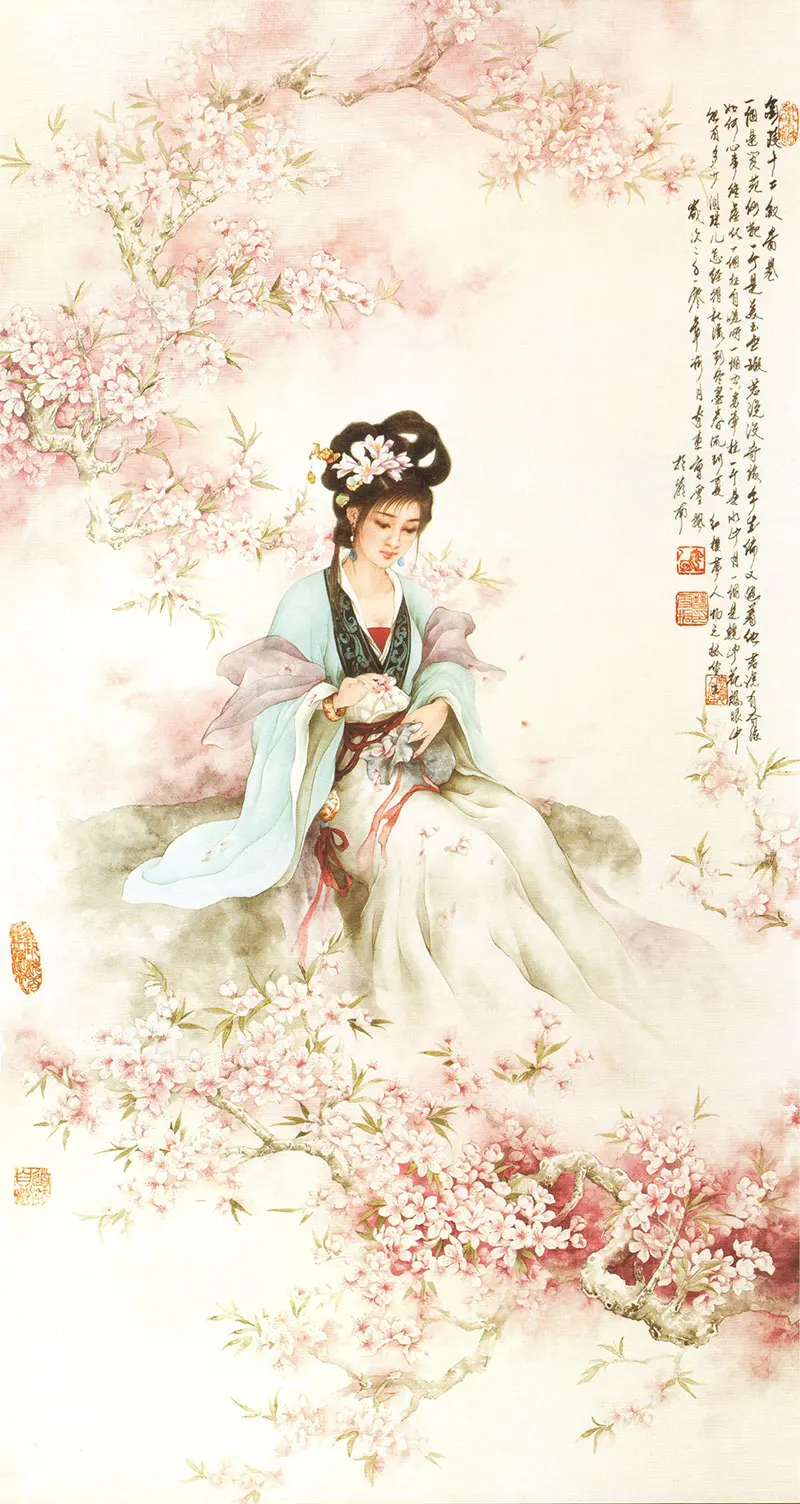Plakat chińska piękność w stroju hanfu Zielony