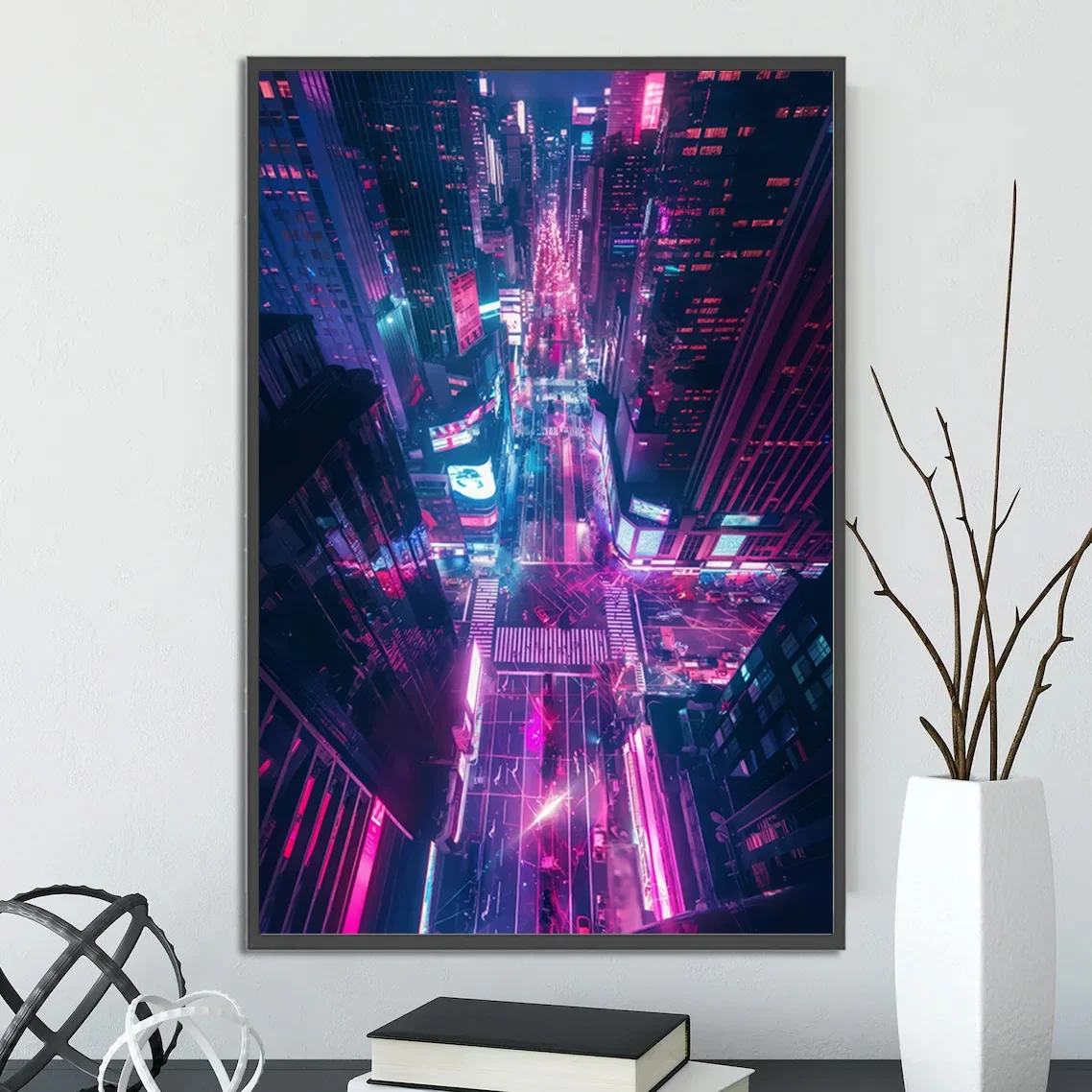 Plakat cyberpunkowe miasto - futurystyczna grafika Brązowy