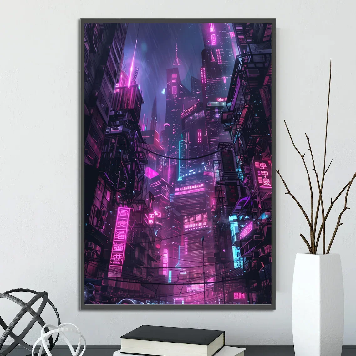 Plakat cyberpunkowe miasto - futurystyczna grafika Czerwony