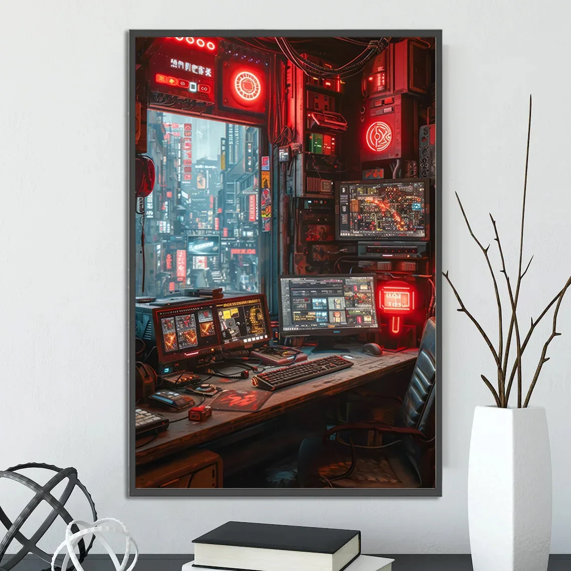Plakat cyberpunkowe miasto - futurystyczna grafika Wielo