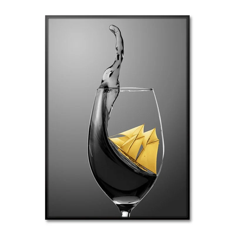Plakat czerwone wino i kieliszek Fioletowy/фиолетовый
