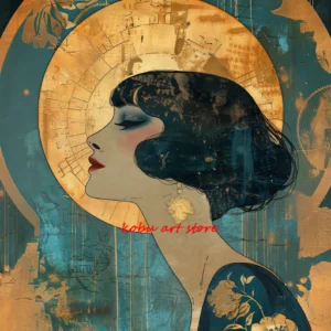 Dama w stylu art nouveau - plakat vintage Jasnoszary