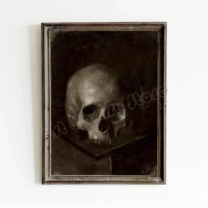 Plakat dark academia szkielet i motyle Niebieski