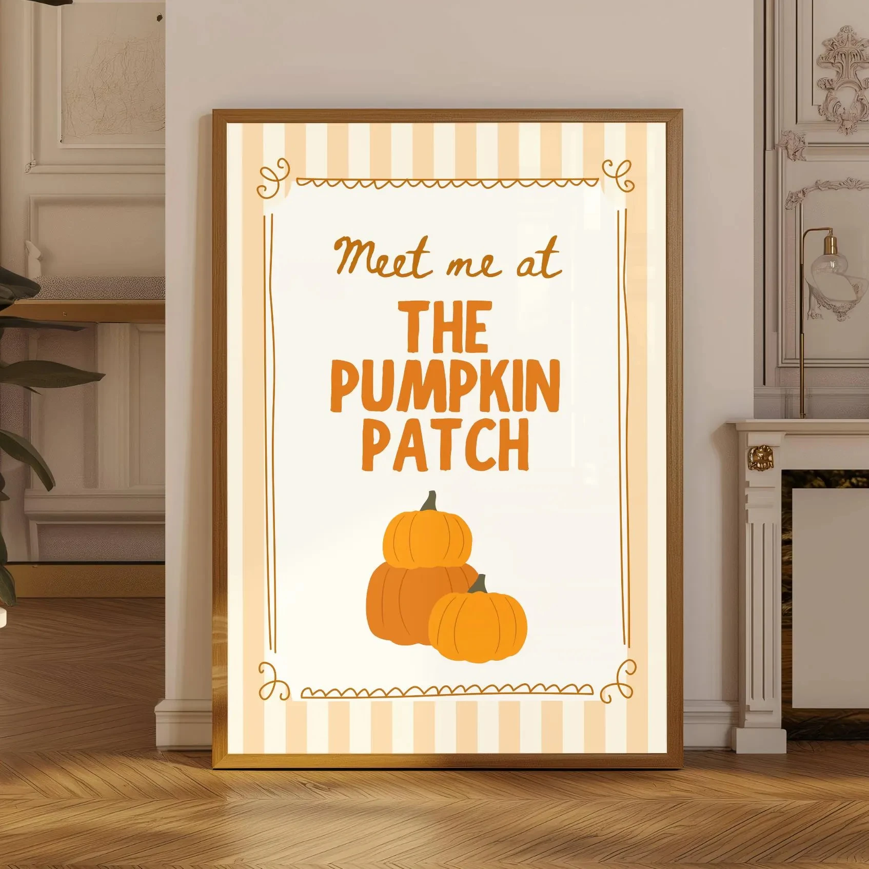 Dyniowe latte - jesienny plakat do kuchni Biały