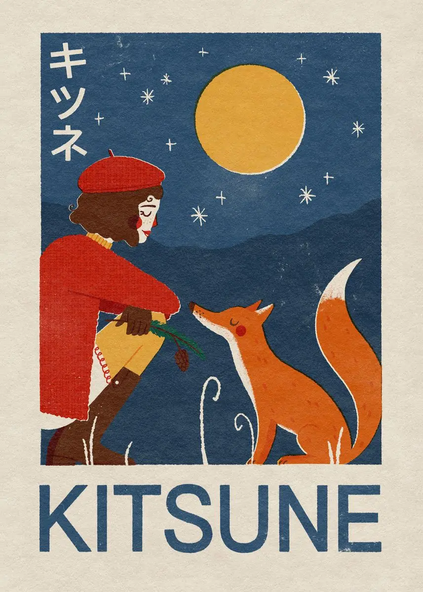 Plakat modna dziewczyna w mieście - japoński styl vintage Czarny