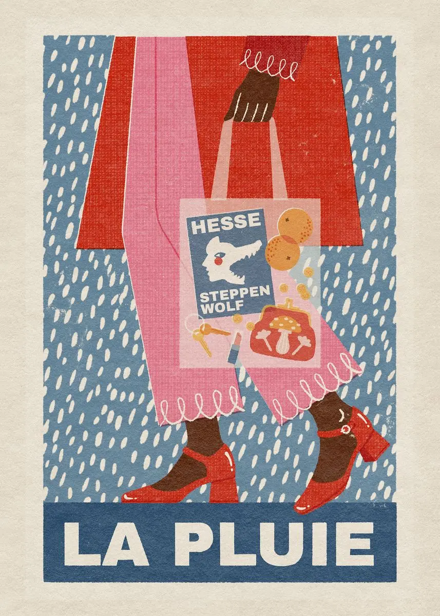 Plakat modna dziewczyna w mieście - japoński styl vintage Niebieski