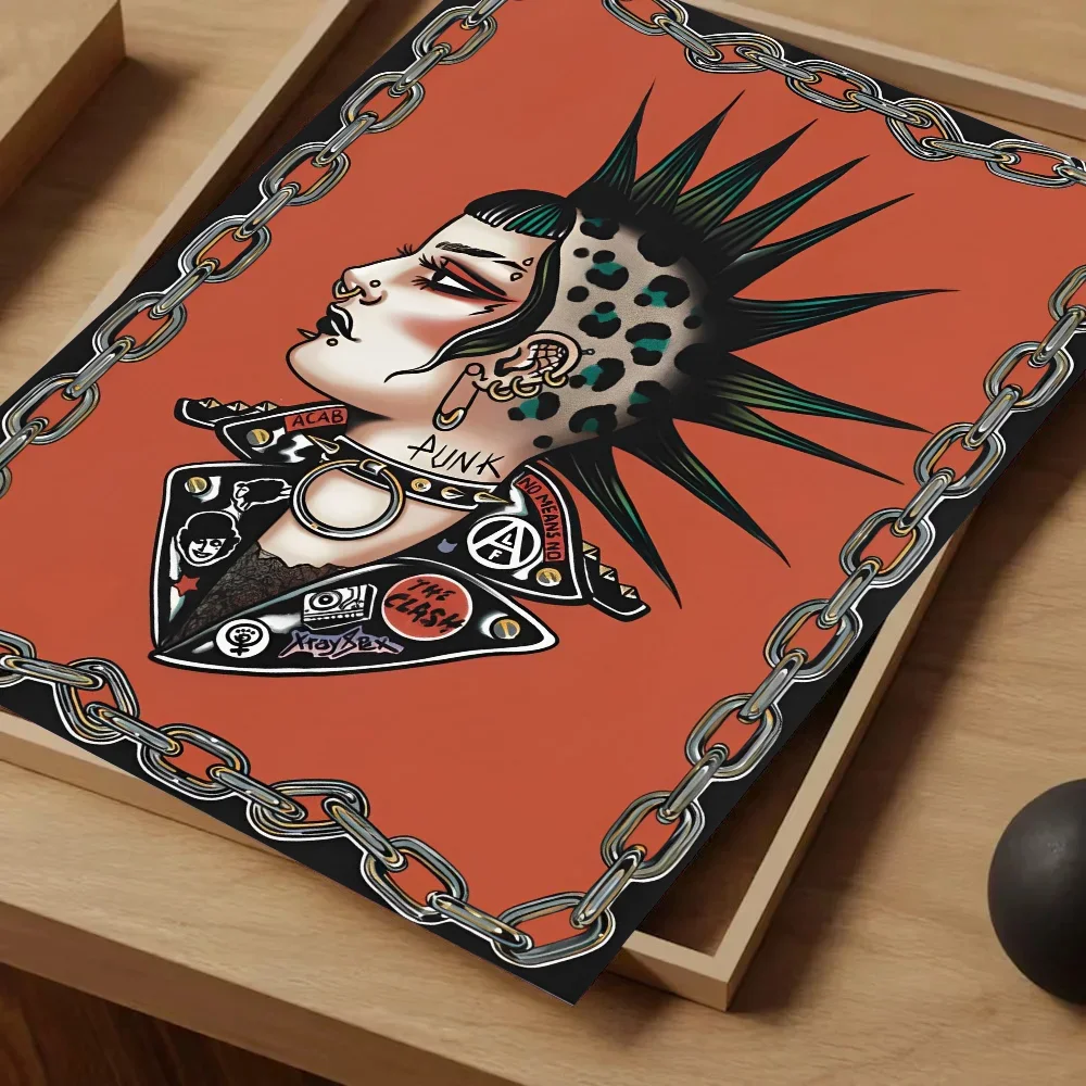 Plakat dziewczyna w stylu punk Czerwony
